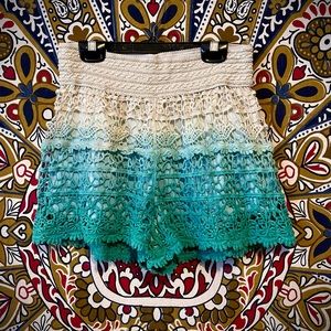 Blue Island Crochet Dip- Dyed Shorts